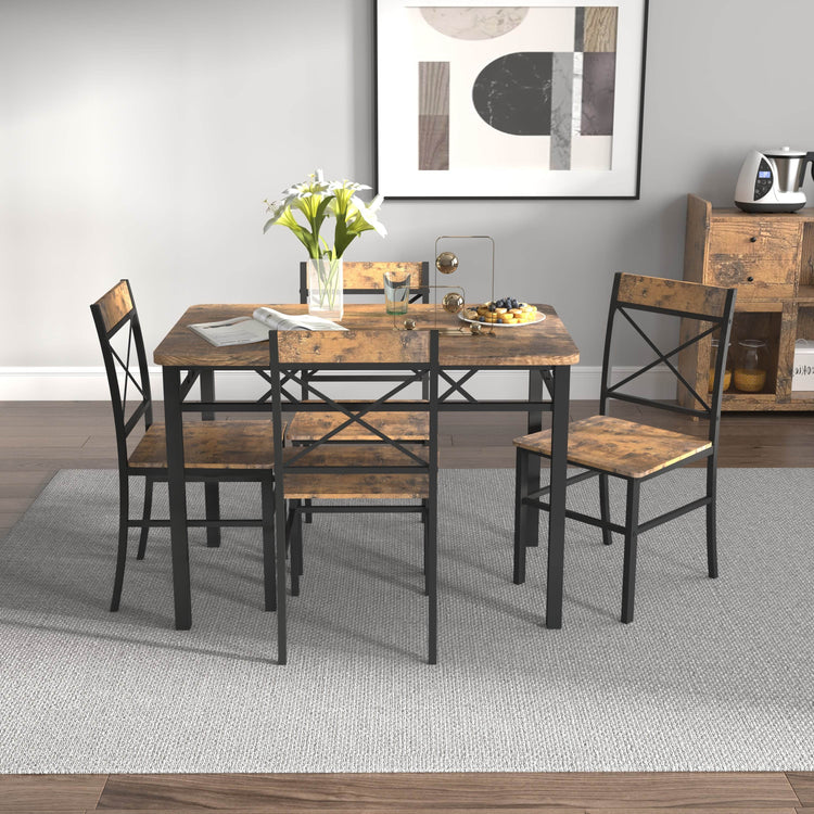 MLNshops Rustic Dining Set for 4 with Sturdy Chairs