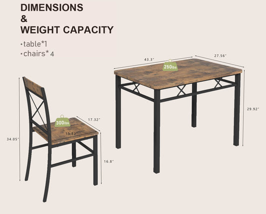 MLNshops Rustic Dining Set for 4 with Sturdy Chairs Default Title
