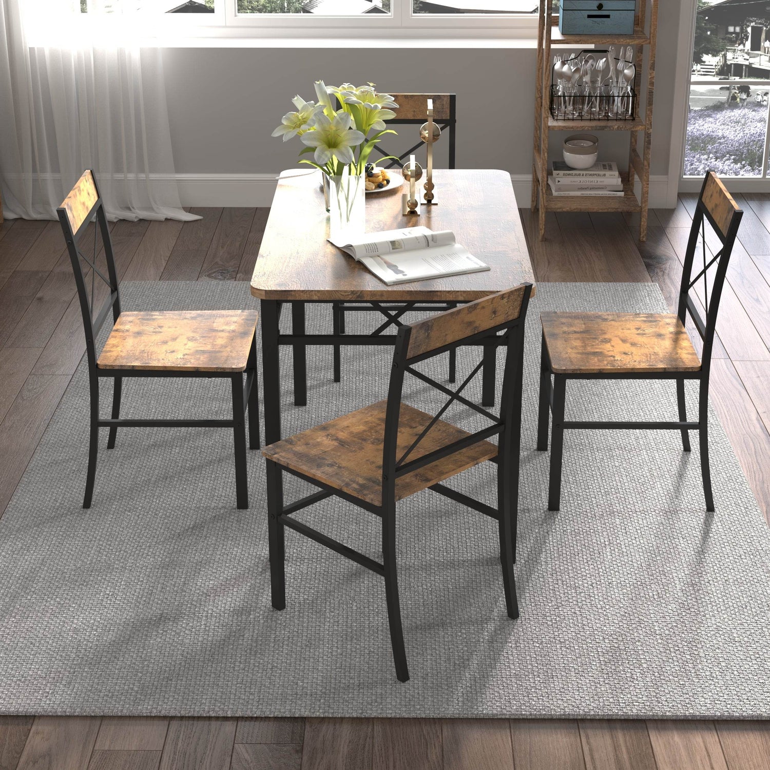 MLNshops Rustic Dining Set for 4 with Sturdy Chairs