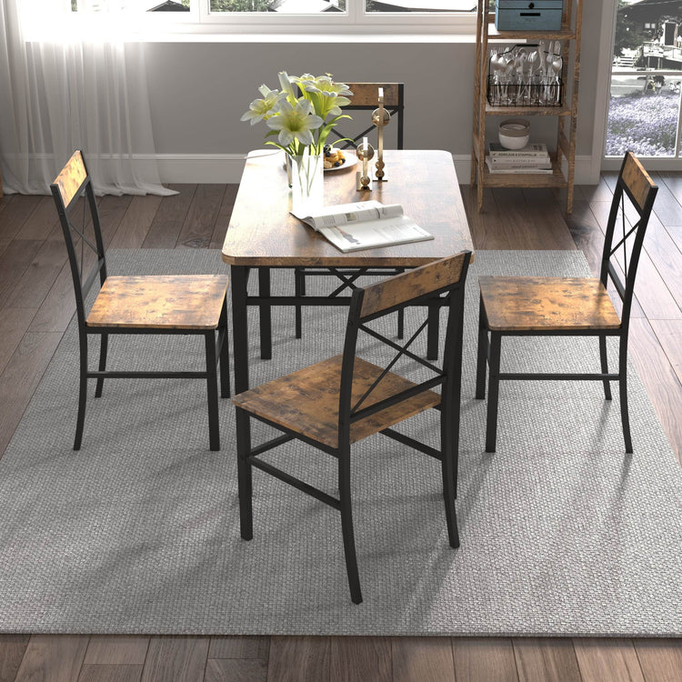 MLNshops Rustic Dining Set for 4 with Sturdy Chairs