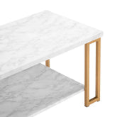 mlnshops Double-Layer Marble Sofa Table with Gold Frame