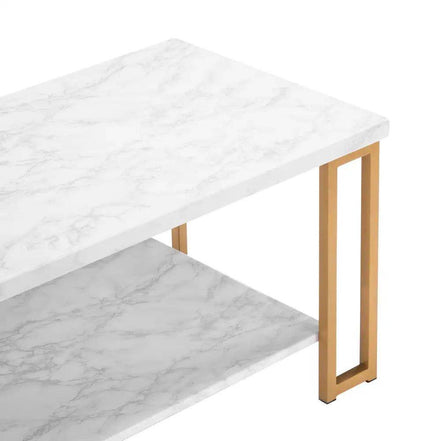 mlnshops Double-Layer Marble Sofa Table with Gold Frame