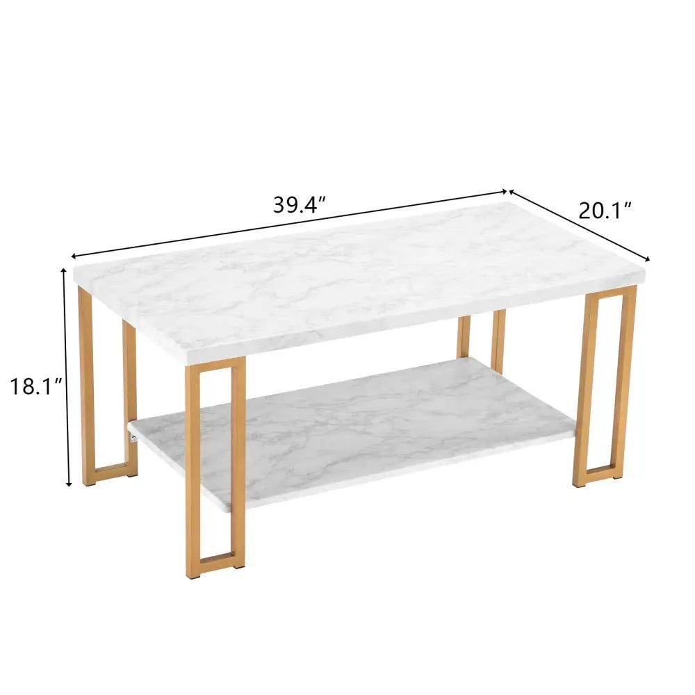 mlnshops Double-Layer Marble Sofa Table with Gold Frame