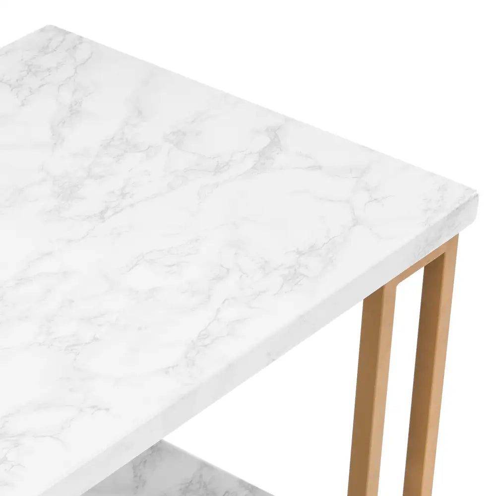 mlnshops Double-Layer Marble Sofa Table with Gold Frame