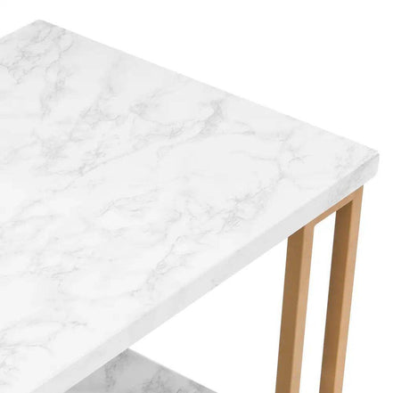 mlnshops Double-Layer Marble Sofa Table with Gold Frame