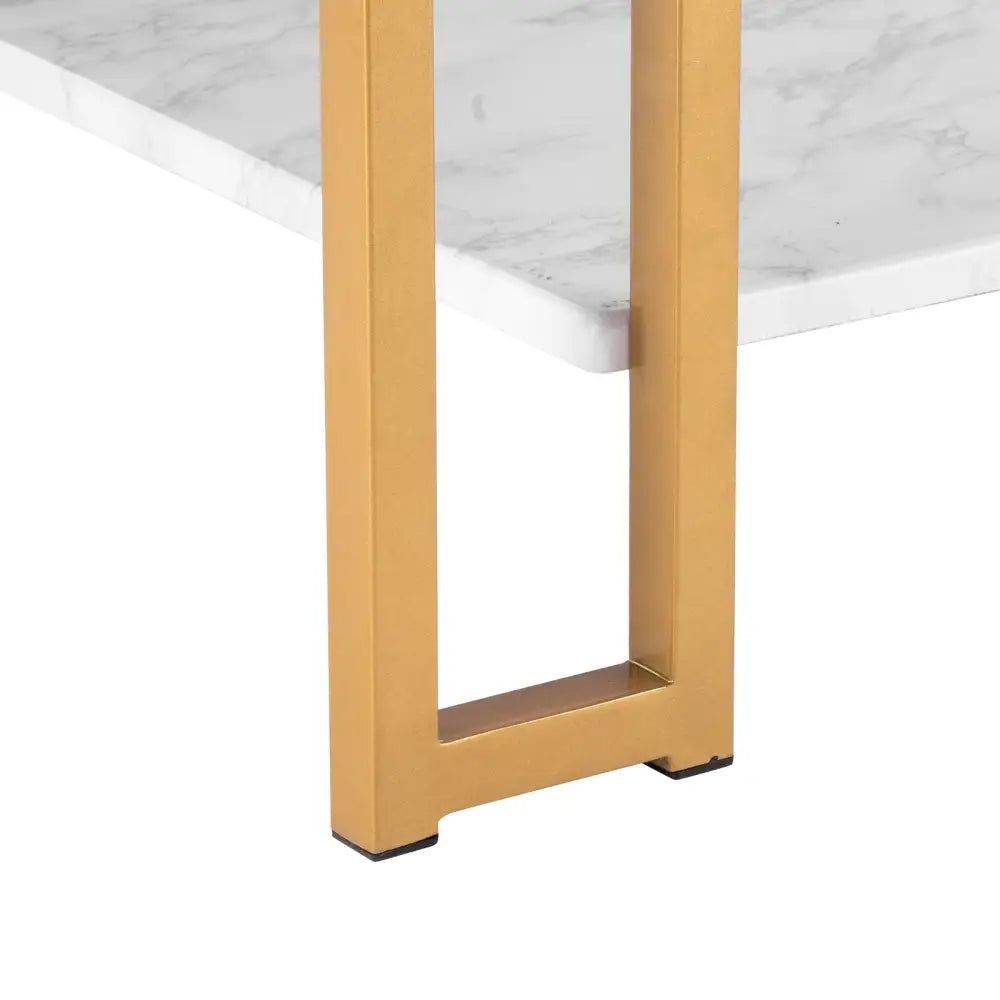 mlnshops Double-Layer Marble Sofa Table with Gold Frame