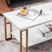 mlnshops Double-Layer Marble Sofa Table with Gold Frame