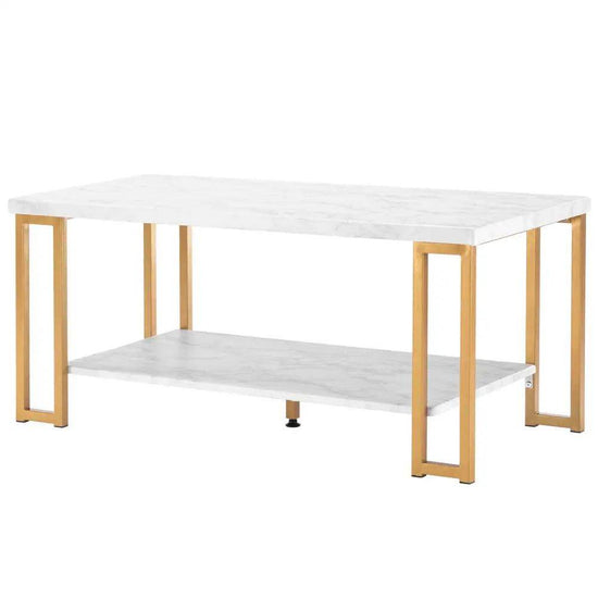 mlnshops Double-Layer Marble Sofa Table with Gold Frame Default Title