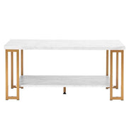 mlnshops Double-Layer Marble Sofa Table with Gold Frame