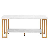 mlnshops Double-Layer Marble Sofa Table with Gold Frame