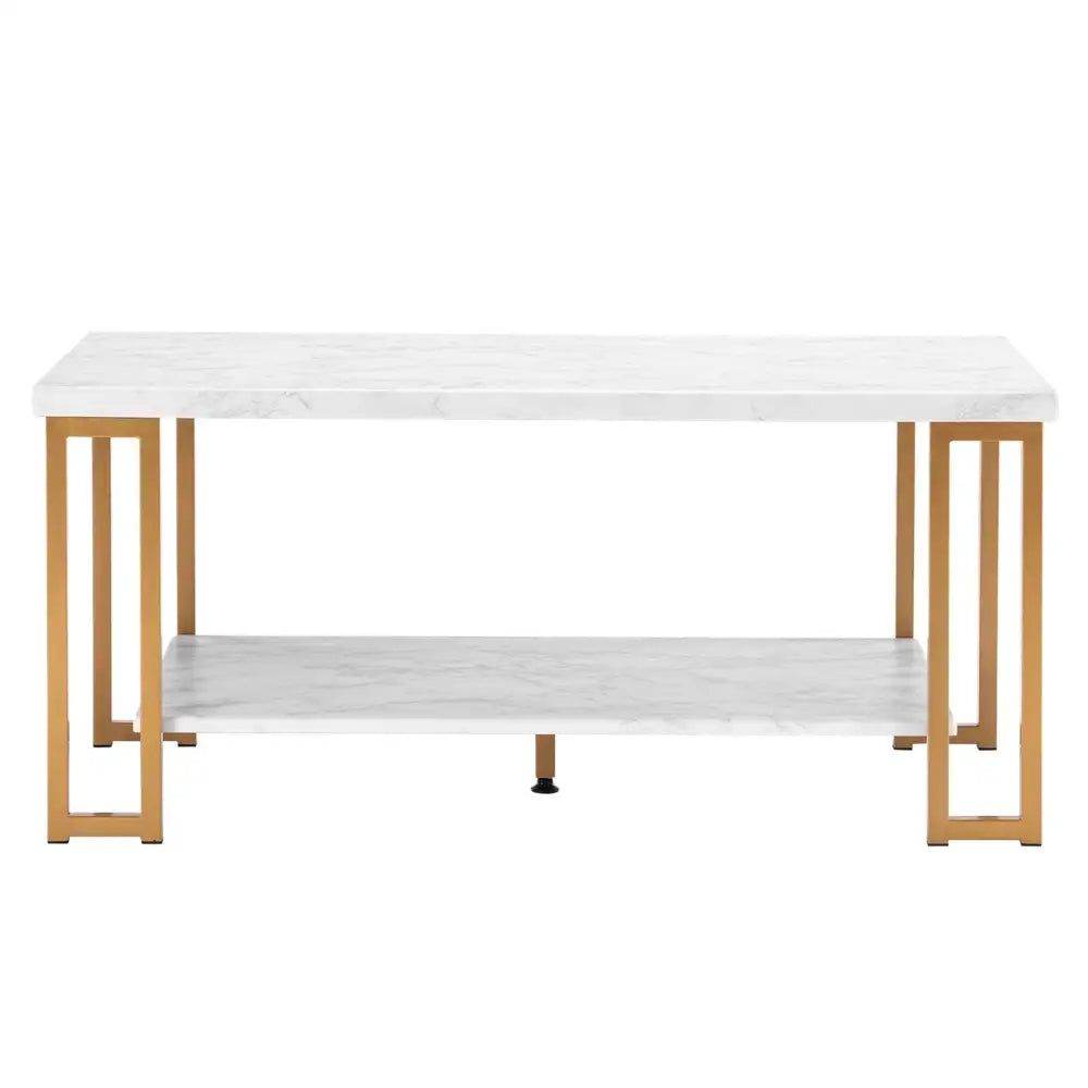 mlnshops Double-Layer Marble Sofa Table with Gold Frame