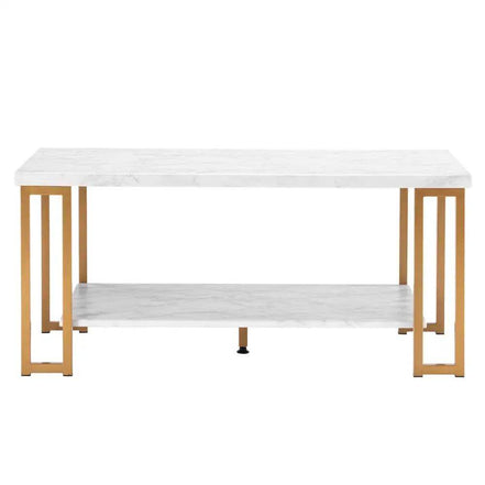 mlnshops Double-Layer Marble Sofa Table with Gold Frame