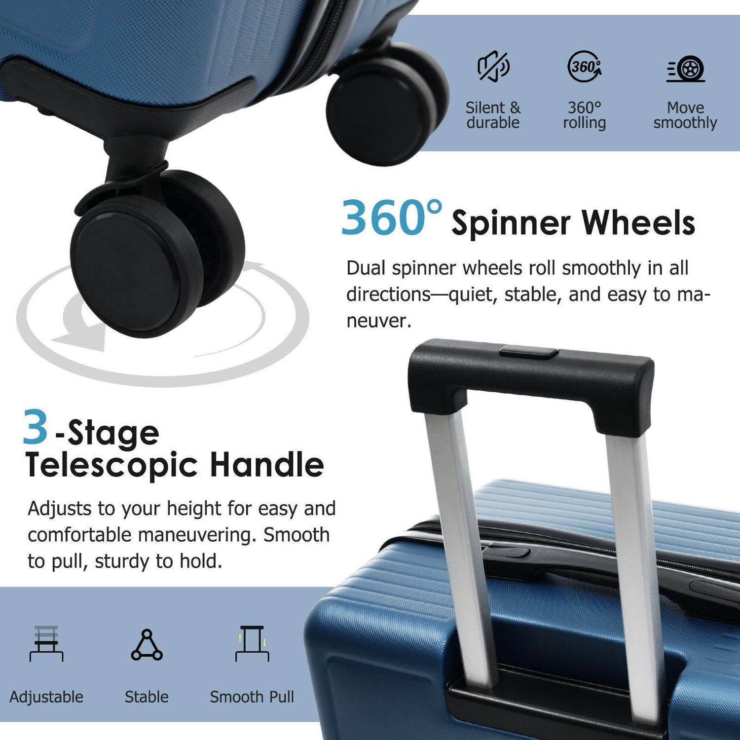 MLNshops Durable ABS Suitcase with TSA Lock Luggage Set