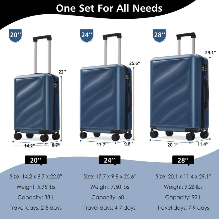 MLNshops Durable ABS Suitcase with TSA Lock Luggage Set