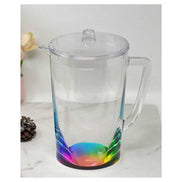 Clear BPA Free Drink Pitcher with rainbow base and lid, perfect for stylish beverage service in kitchens or dining settings.