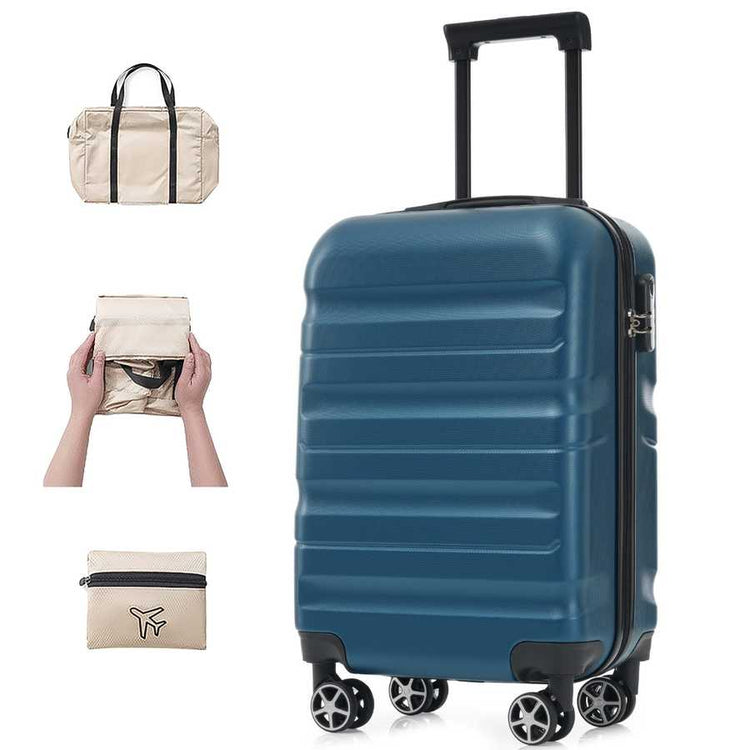 Hardshell ABS Carry-On Luggage with Spinner Wheels, Lightweight Travel Suitcase Set with Foldable Duffel Bag for Men & Women, 20Inch