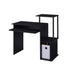Black computer desk with keyboard tray and open shelving for office furniture