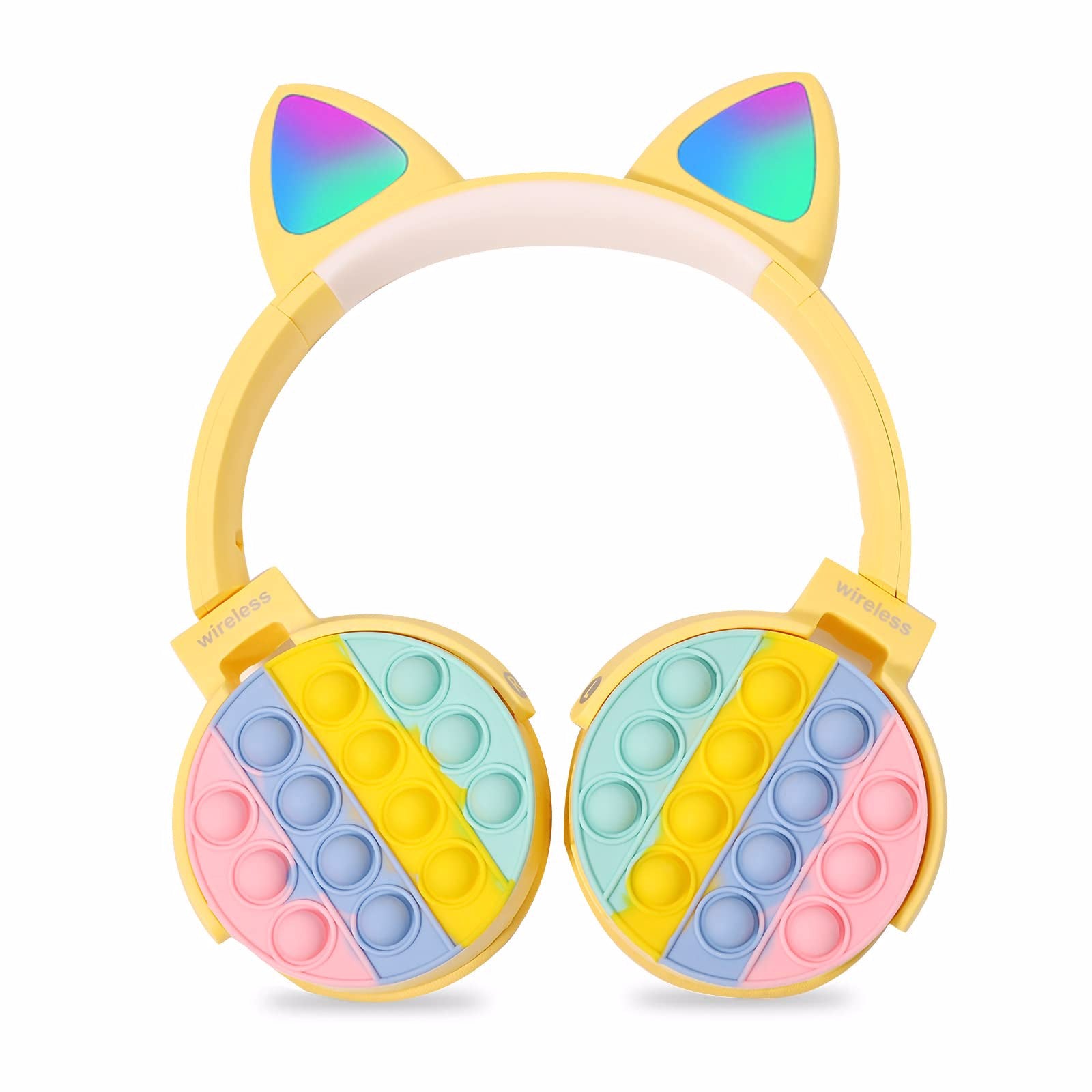 Kids Toy Headset, Wireless Bluetooth Headphone Pop Bubble On-Ear Headphone Fidget Toy Rainbow Color Fidget Headset for Children Adults (Blue)