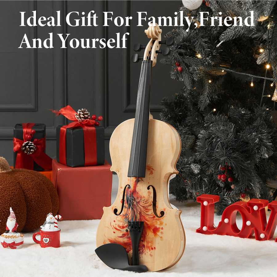 Full-size violin with floral design for musical arts gift