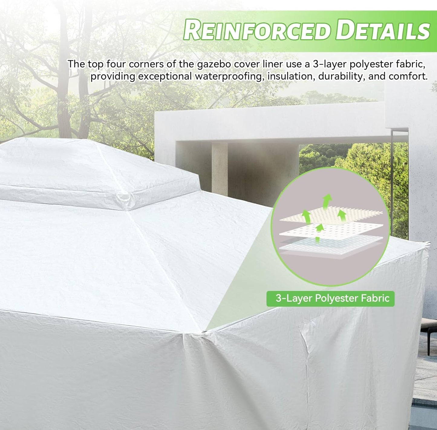 12'x14' Gazebo Cover for Hardtop Gazebos, Outdoor Universal Winter Gazebo Cover with Sidewalls and Mesh Windows, All Season Waterproof Enclosed Gazebo Cover, White