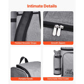 Close-up of insulated cooler inside grey picnic backpack