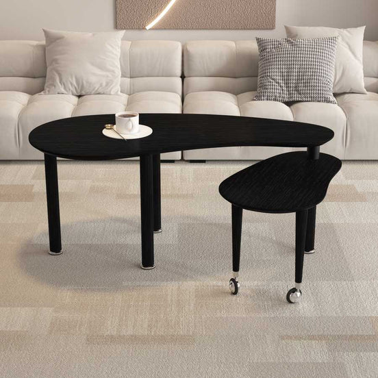 360 Rotatable Coffee Table with dual-tier black wood finish and flexible tabletop design, ideal for modern living room storage solutions.
