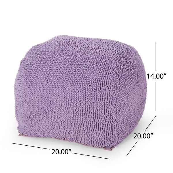 Purple textured cube with dimensions labeled on a white background