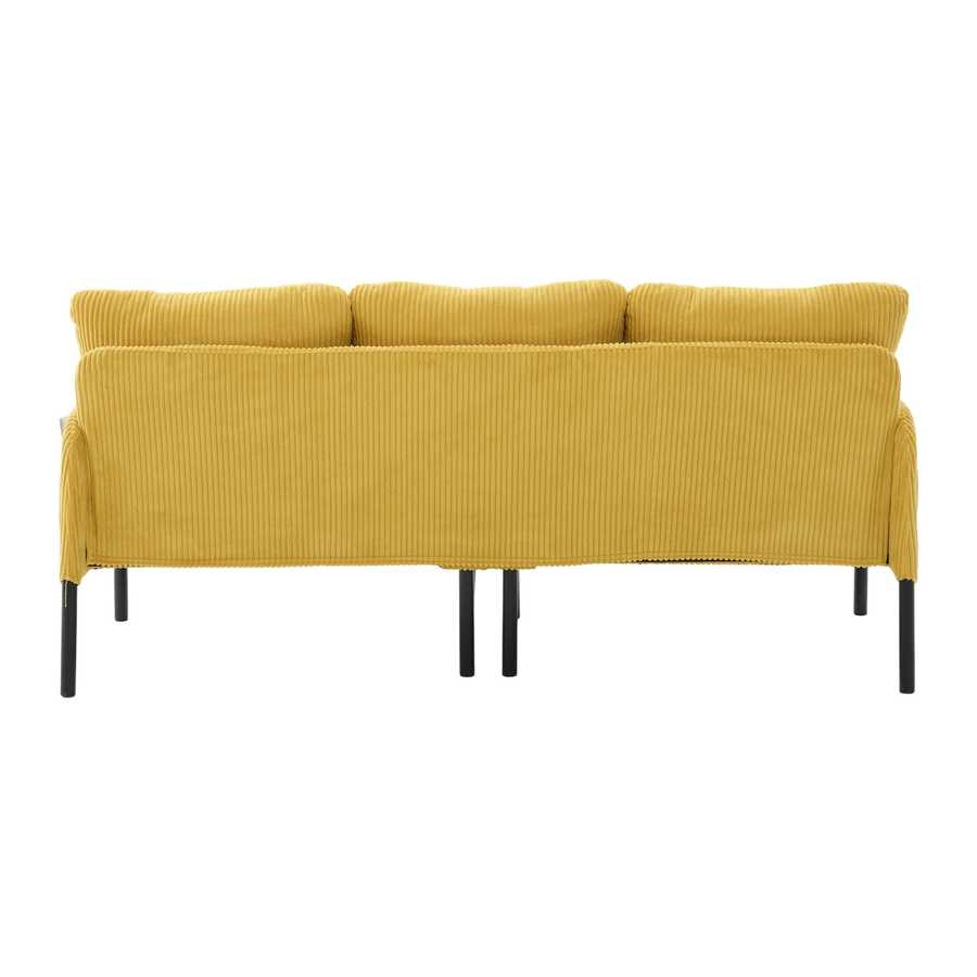 Yellow sofa with black legs on a white background