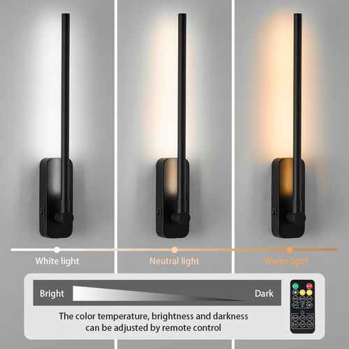 Black wall lamp with adjustable light settings on a gray background