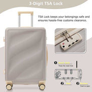 TSA-approved 3-digit lock on lightweight durable suitcase ensures secure and hassle-free airport travel with easy reset instructions.