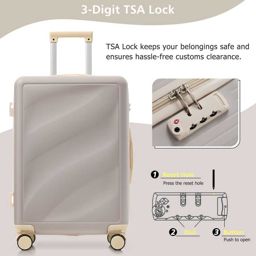 TSA-approved 3-digit lock on lightweight durable suitcase ensures secure and hassle-free airport travel with easy reset instructions.