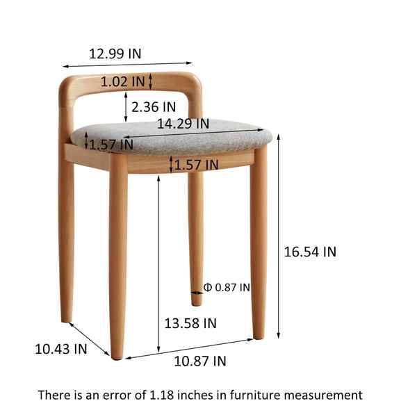 Wooden chair with measurements labeled on a white background