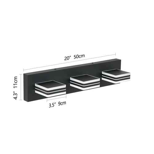 Black wall-mounted shelf with dimensions labeled