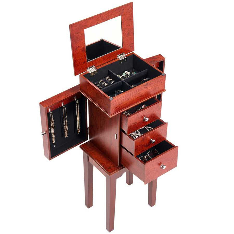 Jewelry Storage Cabinet Armoire with Mirror and Drawers