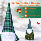 Christmas tree gnome details: classic plaid hat, soft white beard and full green branches
