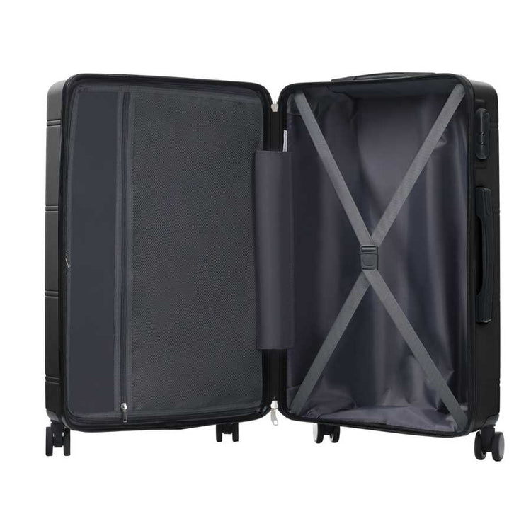 Black suitcase with open lid on a white background