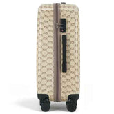 Beige suitcase with a pattern on a white background