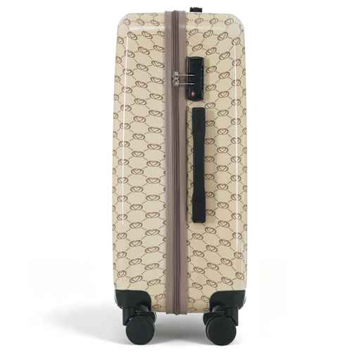 Beige suitcase with a pattern on a white background