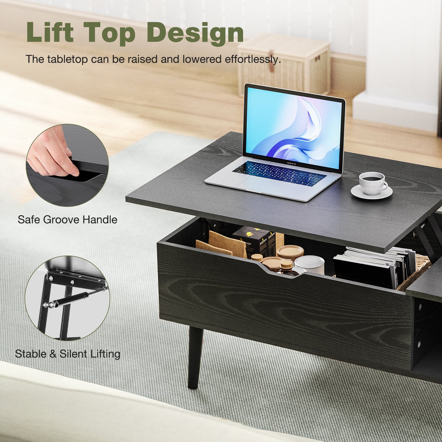 Sweet crispy Lift Top Coffee Storage Wood Tables with Hidden Compartment Small Dining Desk for Home Living Room Office