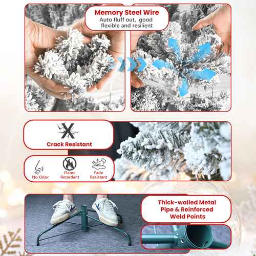 Flocked Christmas tree natural pinecone details