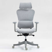 Front view of high back mesh office chair with contoured backrest, adjustable height, and ergonomic lumbar support for office comfort.