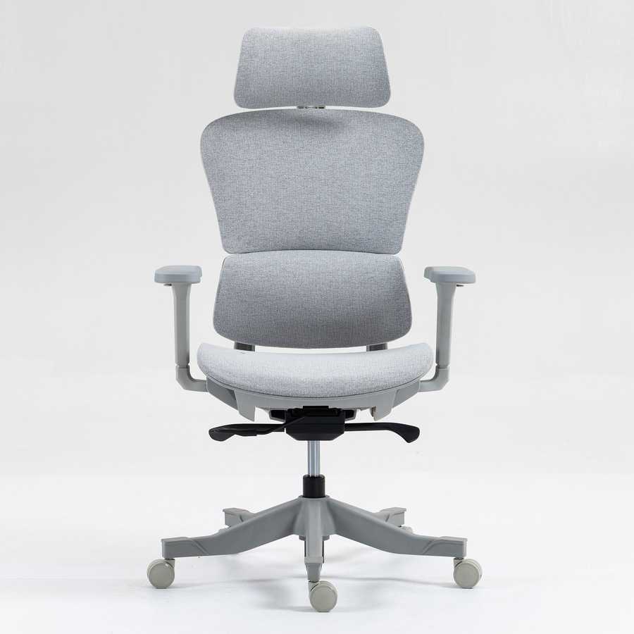 Front view of high back mesh office chair with contoured backrest, adjustable height, and ergonomic lumbar support for office comfort.