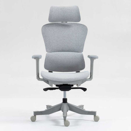 Front view of high back mesh office chair with contoured backrest, adjustable height, and ergonomic lumbar support for office comfort.