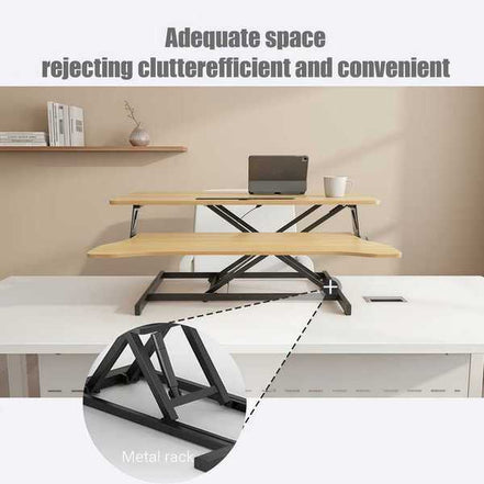 Spacious 32 inch height adjustable desk converter with metal rack base, designed for clutter-free and efficient desktop organization.