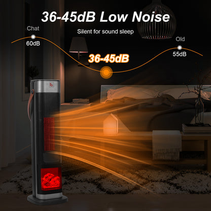 Portable Space Heaters for Indoor Use Large Room, 1500W Oscillating Ceramic Tower Space Heater with 3D Flame Portable Electric Heater with 3 Wind Modes 59-104℉Heating Remote Control 12H Timer Overheat Tip-Over Protection for Bedroom Office
