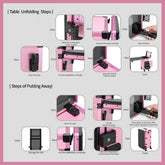 Pink nail art table with frosted countertop and 360-degree wheels