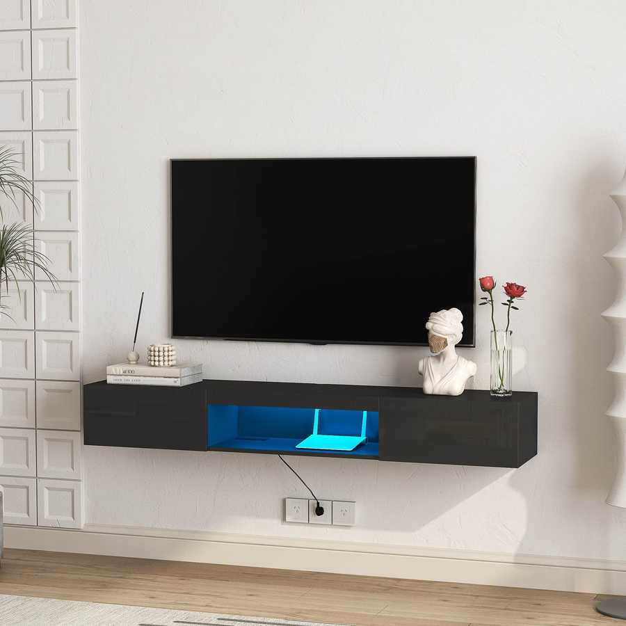 Floating TV Stand Wall Mounted with 16 Color LEDs,63&