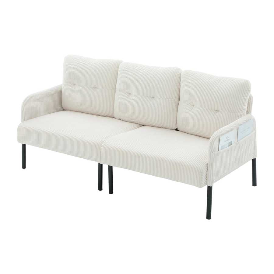 Beige sofa with black legs on a white background