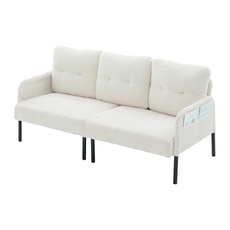 Beige sofa with black legs on a white background