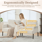 Woman reading a magazine on an ergonomic double sofa in a living room.